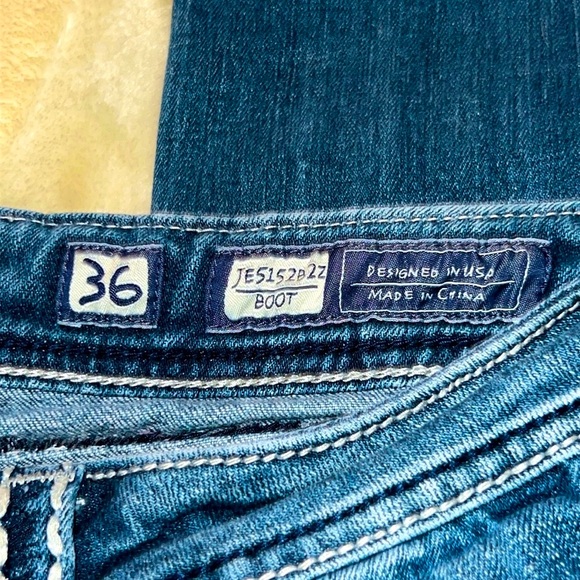 MISS ME 👖 DISTRESSED DESTROYED RIPPED THICK STITCH BOOTCUT JEANS Women 36/18 L33 - Picture 13 of 14